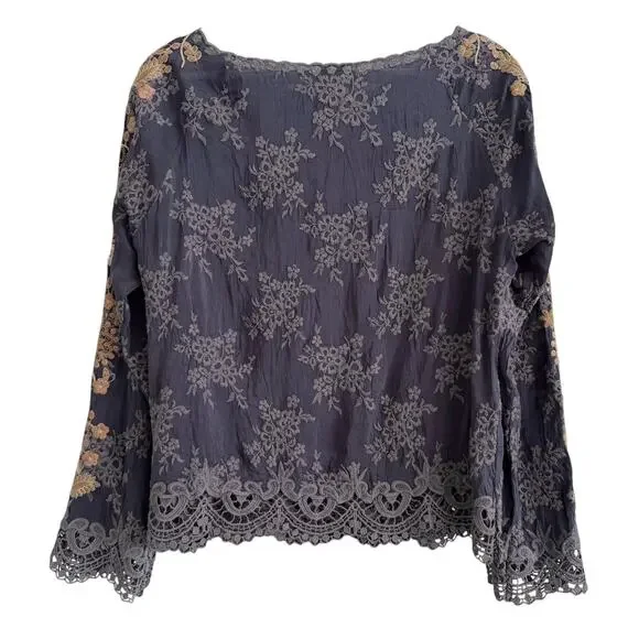 Johnny Was Floral Embroidered Cupro Rayon Blouse Small - Picture 3 of 4